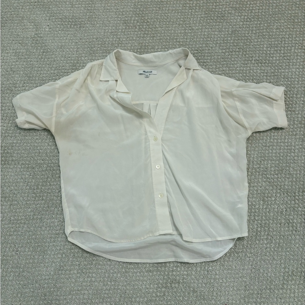 Cream Short Sleeve Button-Up Blouse